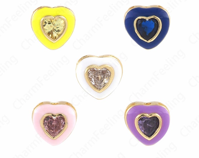 Enamel Charm, Heart Charm,Dainty Heart Charm, 18K Gold Filling Enamel Heart Pendant, Heart Necklace, DIY Jewelry Accessories 8.3x7.8x4.6mm
