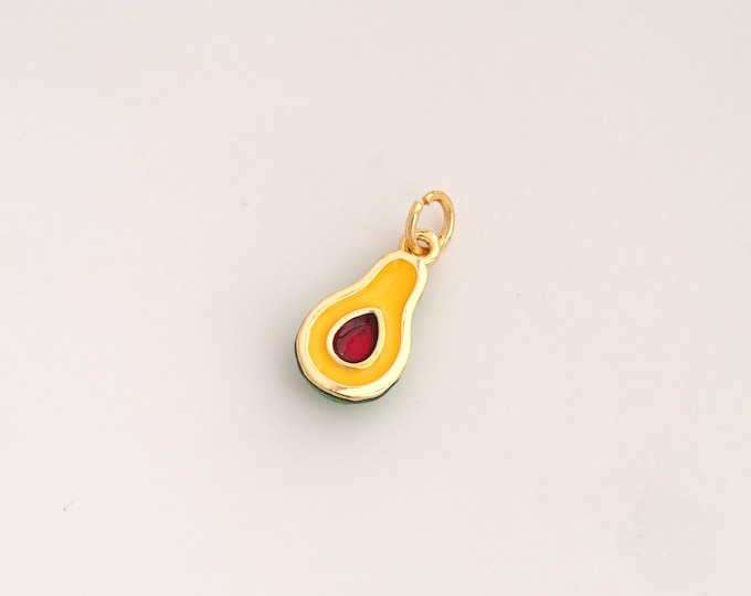 Enamel Avocado Pendant,Fruit Pendant,18K Gold Filled Avocado Charm,DIY Jewelry Accessories,19x8.5x3.5mm