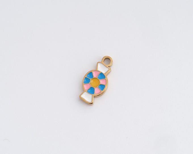 Enamel Candy Charms,Dainty Sweet Charm, 18K Gold Filled Candy Pendant,DIY Jewelry Accessories 12.5x6.3x1.5mm