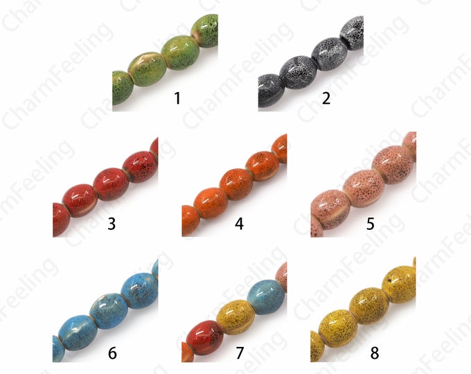 Rice Spacer Beads, Ceramic Jewelry, Color Glaze Ceramic Rice Beads, Hand-Painted Beads, DIY Jewelry Supplies, 12x10mm