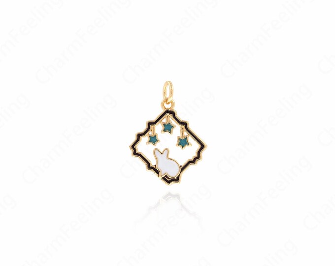Enamel Rabbit Pendant,18K Gold Filled Rabbit Pendant,Rabbit Necklace,Animal Charm, DIY Jewelry Accessories, 21.5x16.2x1.7mm