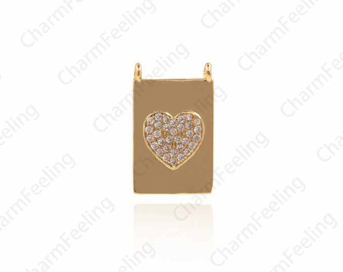 Rectangular Heart Pendant, Gold Heart Necklace. Heart Charm, Rectangular Charm, DIY Jewelry Necklace Bracelet Making 20.7x12.5x2.3mm  1pcs