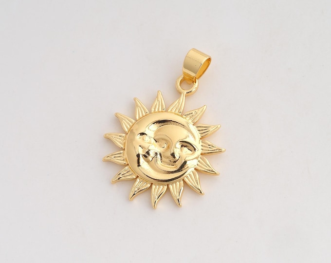 Sun Moon Pendant,Celestial Pendant,18K Gold Filled Round Charm,DIY Jewelry Accessories,32.5x23.8x3.3mm