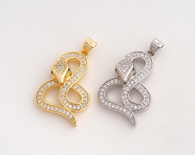 CZ Snake Pendant,Animal Pendant,18K Gold Filled Snake Charm,DIY Jewelry Accessories,31.8x18.2x6.5mm