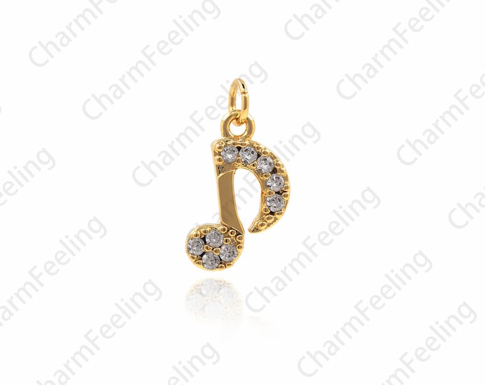 18K Gold Filled Note Pendant,Micropavé CZ Note Necklace Pendant, Music Pendant, Musical Note Charm 16x9x2.5mm