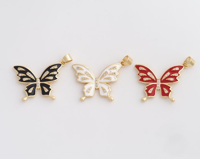 CZ Butterfly Pendant,Enamel Insect Pendant,18K Gold Filled Butterfly Charm,DIY Jewelry Accessories,33.5x27x3.2mm
