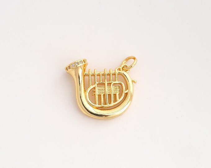 CZ French Horn Pendant,Musical Instrument Pendant,18K Gold Filled French Horn Charm,DIY Jewelry Accessories,22.2x20.5x7mm