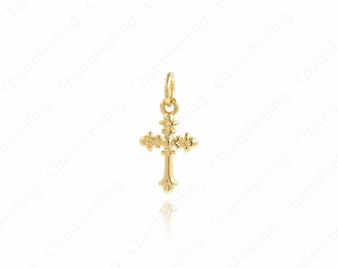 Religious Jewelry,Gold Cross Charm, 18K Filled Gold Cross Pendant,DIY Jewelry Making Accessories 17.5x8.5x3mm