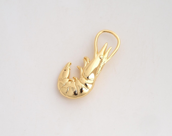 Shrimp Pendant,Marine Life Pendant,18K Gold Filled Shrimp Charm,DIY Jewelry Accessories,31x13.6x5.5mm