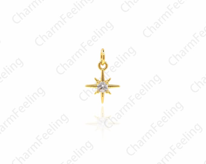 Micro-Pave Mini Polaris Pendant, Polaris Necklace, Polaris Charm, Star Pendant, Star Charm, DIY Jewelry Making Accessories 12.5×8×2.5mm 1pcs
