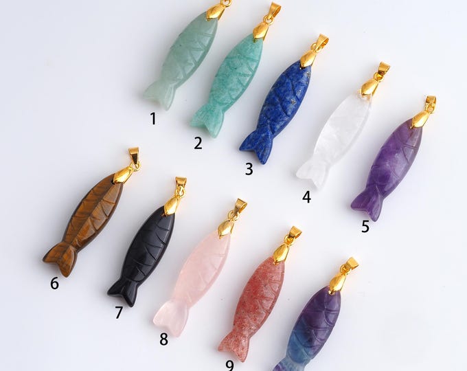Natural Stone Pendant,Fish Gemstones Charms,Crystals Gemstones Charm,DIY Jewelry Accessories,45.5x10.2x7.2mm