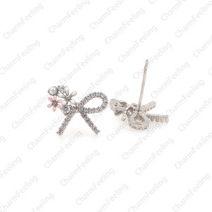 bow studs，Tie studs，Bow charm，flower studs，silver stud earringsEar jewelry accessories  1 pair