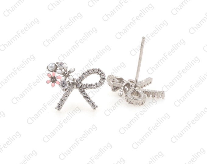 bow studs，Tie studs，Bow charm，flower studs，silver stud earringsEar jewelry accessories  1 pair