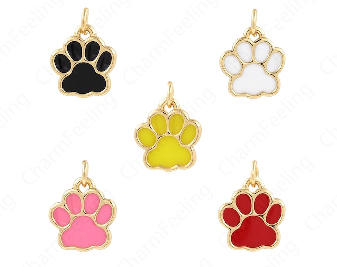 Footprint Charm, Animal Footprint Pendant, 18K Gold Filled Cat Footprint Pendant, Enamel Charm, DIY Jewelry Supplies,13x10x1.5mm