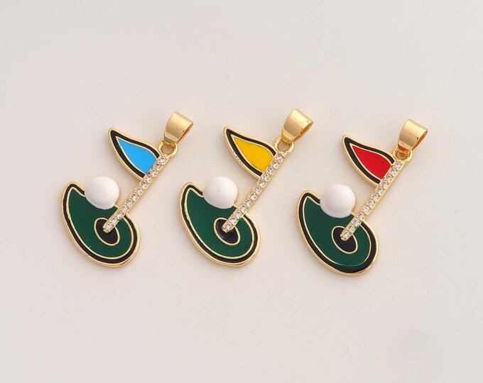 Enamel Golf Pendant,CZ Sports Pendant,18K Gold Filled Golf Charm,DIY Jewelry Accessories,32.8x18.5x3.6mm