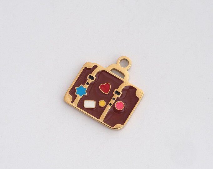 Enamel Briefcase Charms,Dainty Bag Charm, 18K Gold Filled Briefcase Pendant,DIY Jewelry Accessories 16x15x1.3mm