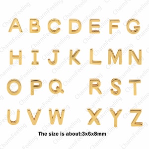 Shiny Gold Letters spacer beads，gold bead charms，Alphabet Beads 3× 6× 8mm  1pcs