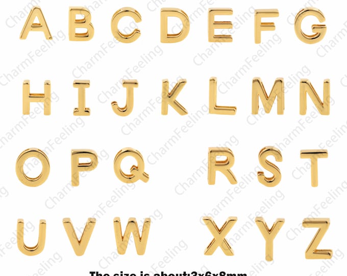 Shiny Gold Letters spacer beads，gold bead charms，Alphabet Beads 3× 6× 8mm  1pcs
