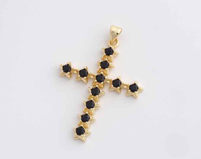18K Gold Filled Cross Pendant,Religious Charm,Cross Charm,Micropavé CZ Cross Necklace,DIY Jewelry Accessories,32.7x29.4x3.5mm