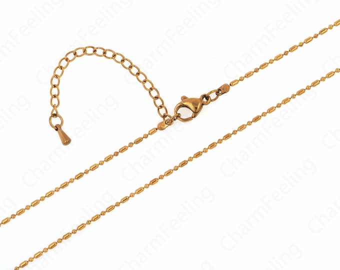 Stainless Steel Chain Classic Chain Necklace Cylinder Beaded Necklace Gold Necklace, Dainty Chain Necklace,  Layered Necklace,37+6cm