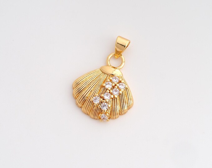 CZ Shell Pendant,Oyster Pendant,18K Gold Filled Shell Charm,DIY Jewelry Accessories,24.3x17.5x4mm