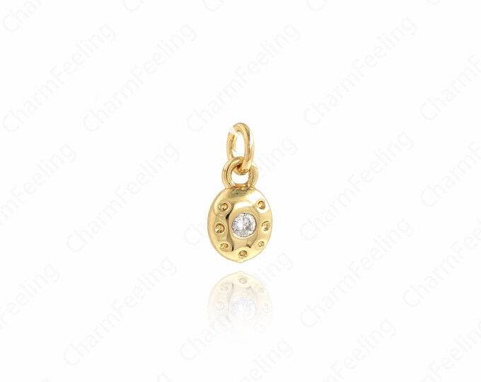 18K Gold Filled Oval Pendant, Micropavé Cubic Zirconia Oval Necklace,Coin Charm,Disc Pendant, DIY Jewelry Supplies,11x5.2x3mm