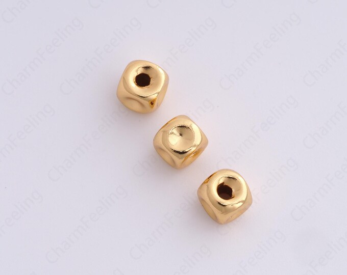 10 pcs Gold Filled Square Spacer Beads, Brass Square Beads, Metal Beads, Bracelet Beads, DIY Jewelry Making Accessories 6.6x6mm
