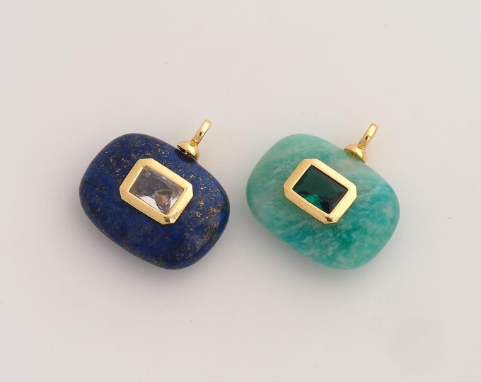 Natural Stone Pendant,Energy Stone Pendant,18K Gold Filled Square Stone Charm,DIY Jewelry Accessories,23.3x23.3x9.5mm