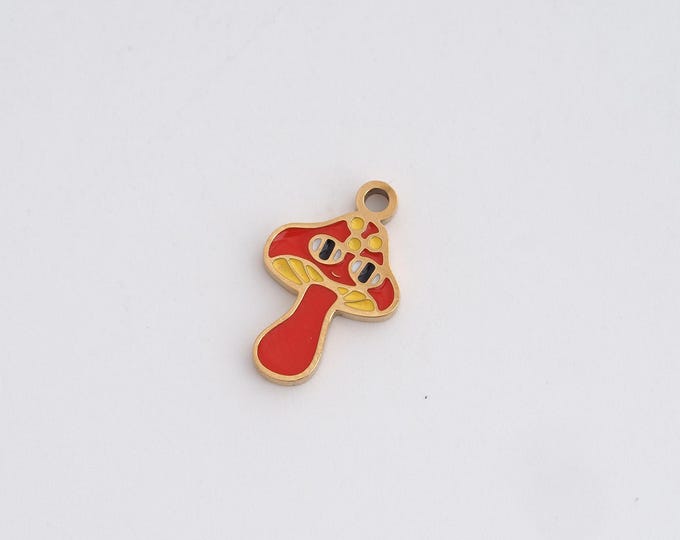 Enamel Mushroom Charms,Dainty Fungi Charm, 18K Gold Filled Mushroom Pendant,DIY Jewelry Accessories 15x9.6x1.3mm