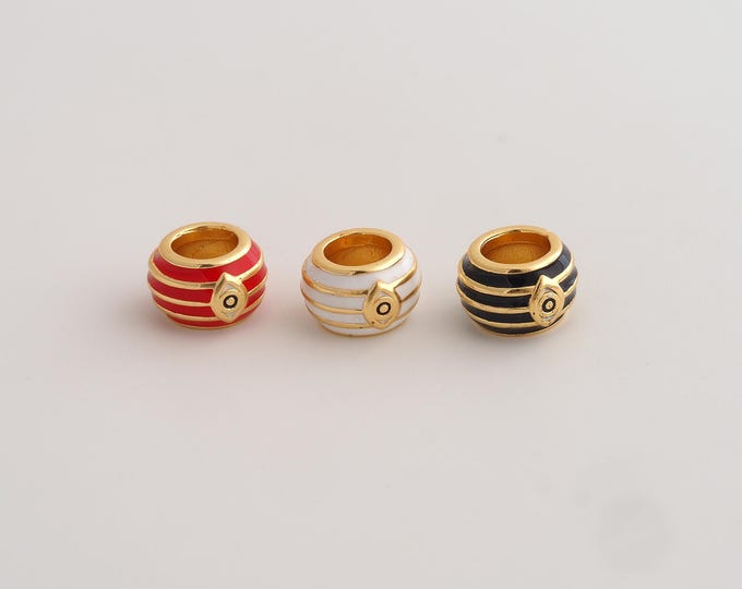 18K Gold Filled Evil Eye Round Spacer Beads,Enamel Large Hole Beads,Devil Eye Tube Beads,DIY Jewelry Supplies,10x6.3mm Hole 5.6mm