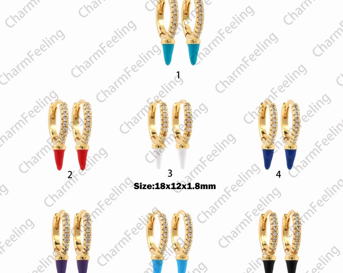 1 Pair, 18K Gold Filled Dangle Earrings, Spiked Earring Accessories, Round Earrings, Enamel Earrings, Enamel Charm, 18x12x1.8mm