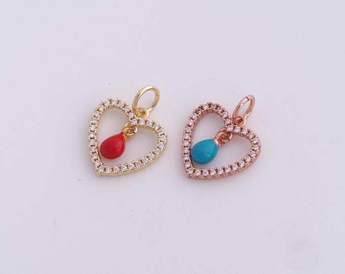 18K Gold Filling Enamel Heart Pendant, Heart Charm, Red Heart Charm, Heart Necklace, Enamel Charm, DIY Jewelry Accessories 16.2x12x3mm