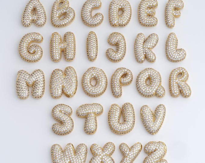18K Gold Filled Initial Pendant, Micropavé CZ Letter Pendant, Alphabet Charm, DIY Jewelry Accessories, 29.8x23.5x7mm