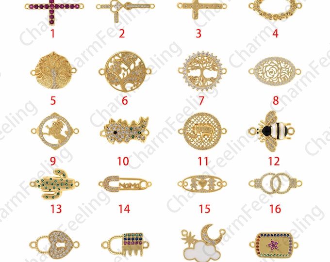 Cross Connector, Animal Connector, Micro-paved CZ Rectangular Connector, 18K Gold Filled Plant Connector, DIY Jewelry Accessories