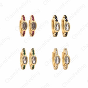 Micropavé CZ Gold Earrings,Oval Earrings,Round Earrings,18K Gold Filled Dangling Earrings,Pendant Earrings,DIY Jewelry Supplies 13x14x4mm