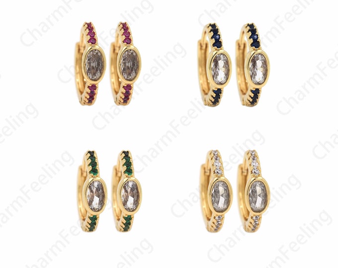 Micropavé CZ Gold Earrings,Oval Earrings,Round Earrings,18K Gold Filled Dangling Earrings,Pendant Earrings,DIY Jewelry Supplies 13x14x4mm