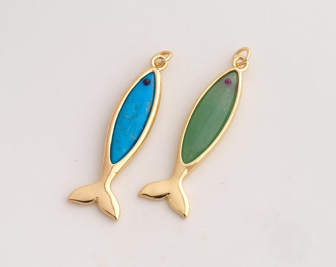 Fish Pendant,Marine Life Pendant,18K Gold Filled Fish Charm,DIY Jewelry Accessories,42x12x3.5mm