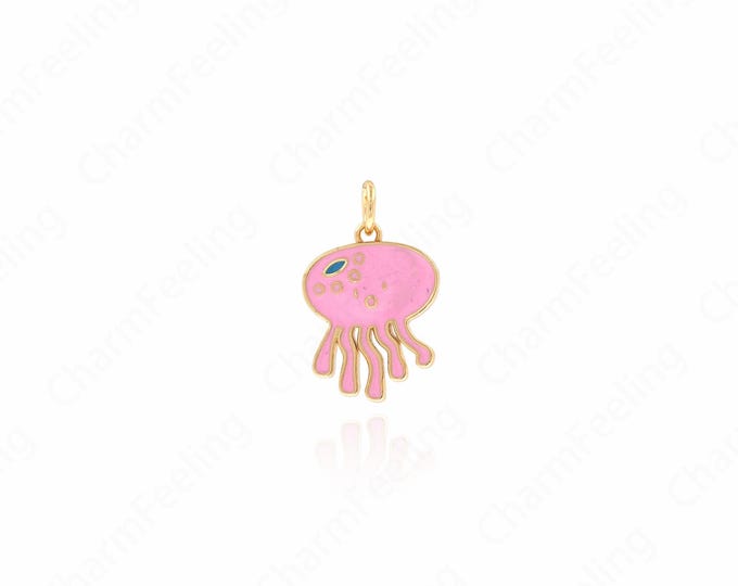 Enamel Jellyfish Pendant, Jellyfish Necklace, Sea Animal Charm,18K Gold Filled Nautical Necklace, DIY Jewelry Accessories 19.5x12.5x1.8mm
