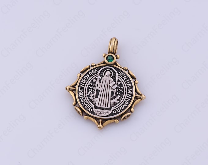 CSSML Charm,Round Pendant,Zeus Charm,18K Gold Filled Saint Benedict Cross Charm,DIY Jewelry Supplies,32.3x25.5x2mm