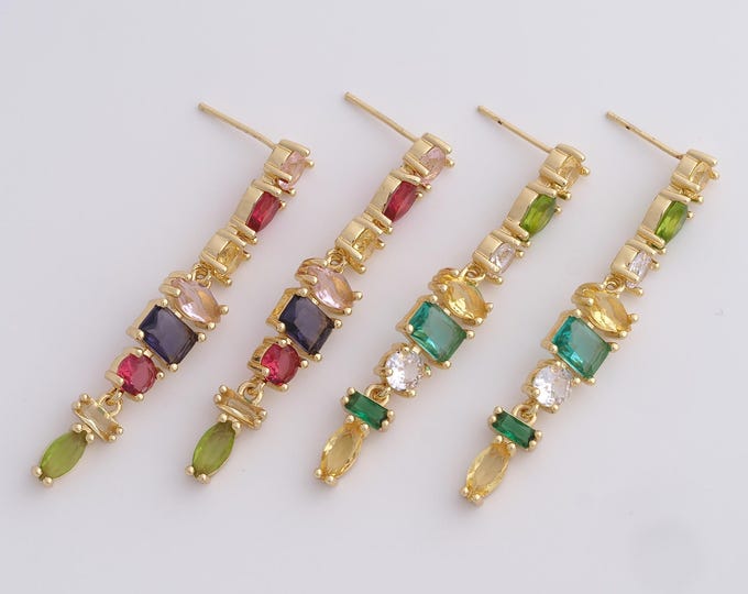 Bar Earrings,Drop Earrings, Boho Earrings,Micropavé CZ Fringe Earrings,18K Gold Filled Long Earrings, DIY Jewelry Supplies,52x7.8mm