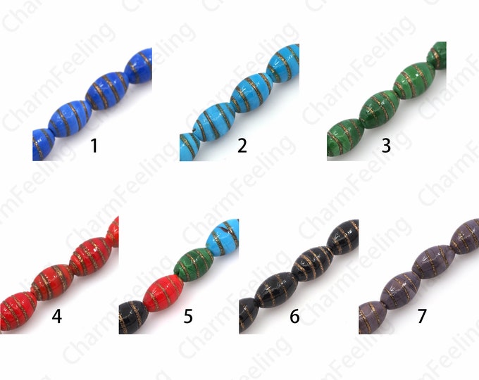 Hand-Painted Spacer Beads, Spiral Glass Beads, Murano Glass Beads, Rice Spacer Beads,Texture Beads,DIY Beading Supplies,8\10mm