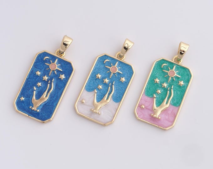 18K Gold Filled Gesture Pendant,Square Enamel Charm,Hand Charm, DIY Jewelry Accessories,35x16.3x2.5mm