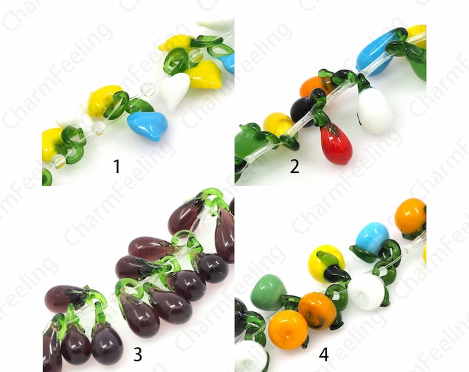 Fruit Glass Beads, Murano Glass Jewelry, Tomato Beads, Heart Spacer Beads, Grape Beads, Pepper Beads, DIY Jewelry Supplies,20.5x9x8.8mm