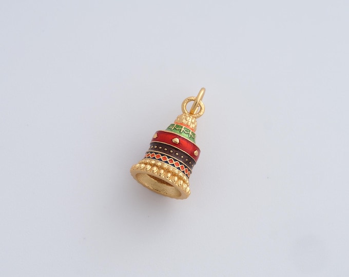 Enamel Bell Pendant Bell Jewelry Small Bell Charms Christmas 18K Gold Filled Bell Charm,DIY Jewelry Supplies, 18x9mm