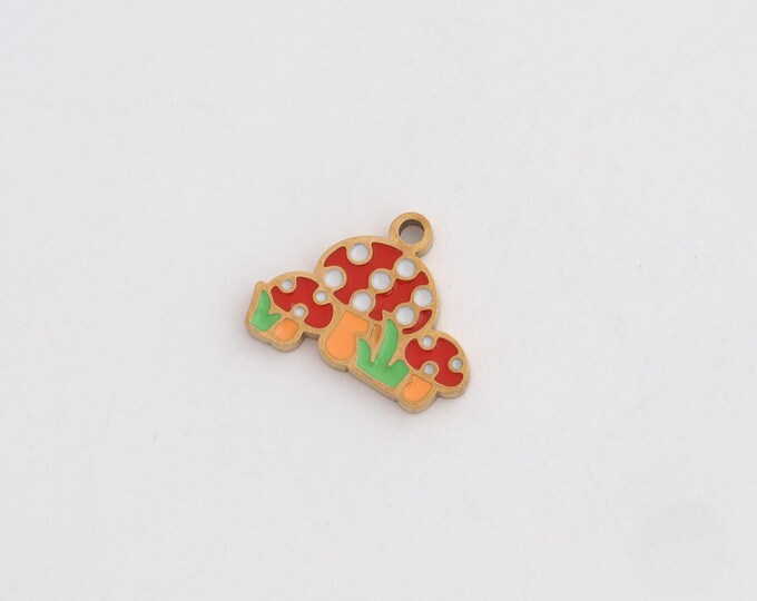 Enamel Mushroom Charms,Dainty Fungi Charm, 18K Gold Filled Mushroom Pendant,DIY Jewelry Accessories 11.8x14.8x1.3mm