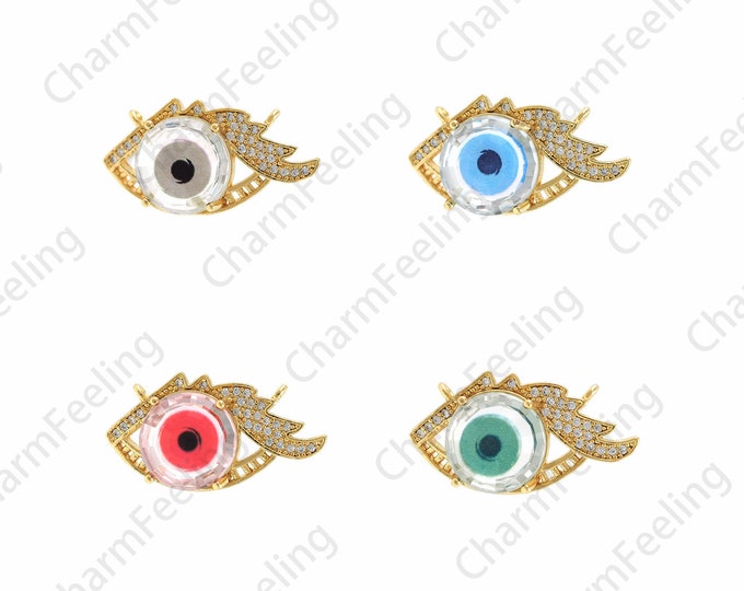 Micropavé CZ Eye Charm, Eye Pendant, Beautiful Eye Necklace, 18K Gold Filling The Third Eye Charm, DIY Jewelry Accessories,27.2x15x7mm