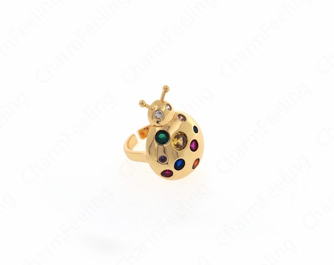 18K Gold Filled Ladybug Ring,Ladybug Charm,Insect Ring, Golden Open Ring,Adjustable Ring