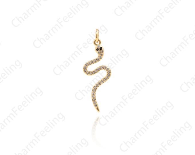 Micro Pave Snake Necklace, CZ Snake Pendant, Snake Charm, Snake Jewelry, DIY Jewelry Making Accessories 31x10x1.5mm 1pcs