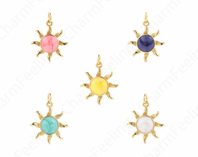 Enamel Charm, Sun God Charm, 18K Gold Filled Sun Pendant,Enamel Sun Pendant,Enamel Sun Necklace,Sun Pendant,22.3x17x3mm