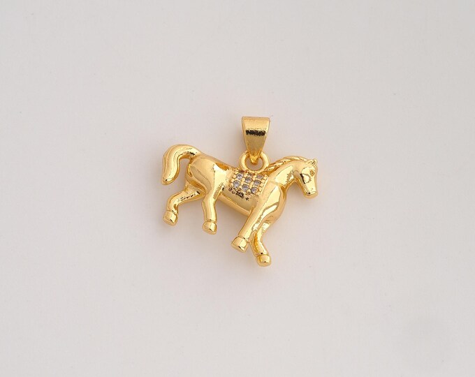 CZ Horse Pendant,Animal Pendant,18K Gold Filled Horse Charm,DIY Jewelry Accessories,18.7x19x4.3mm